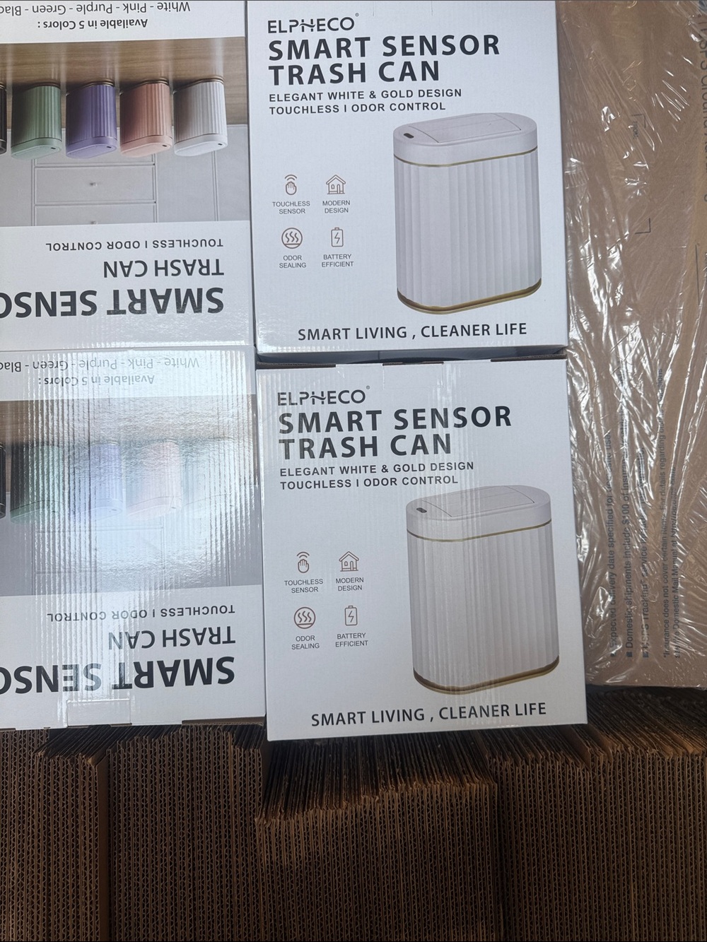 ELPH&eco Smart Sensor Trash Can – White & Gold